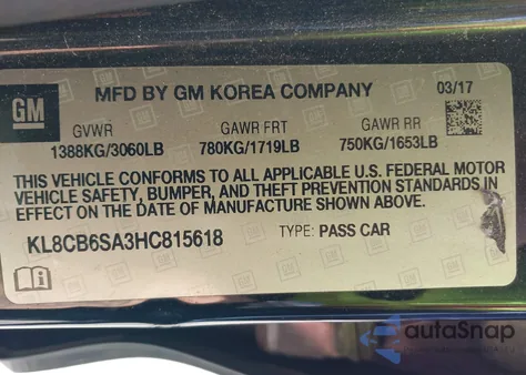 2017 Chevrolet Spark Ls Cvt from USA, damaged, VIN KL8CB6SA3HC815618